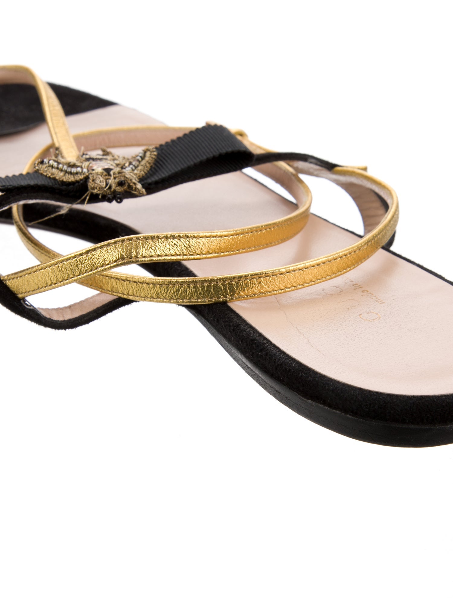 Gucci Bee Accent Satin T-Strap Sandals